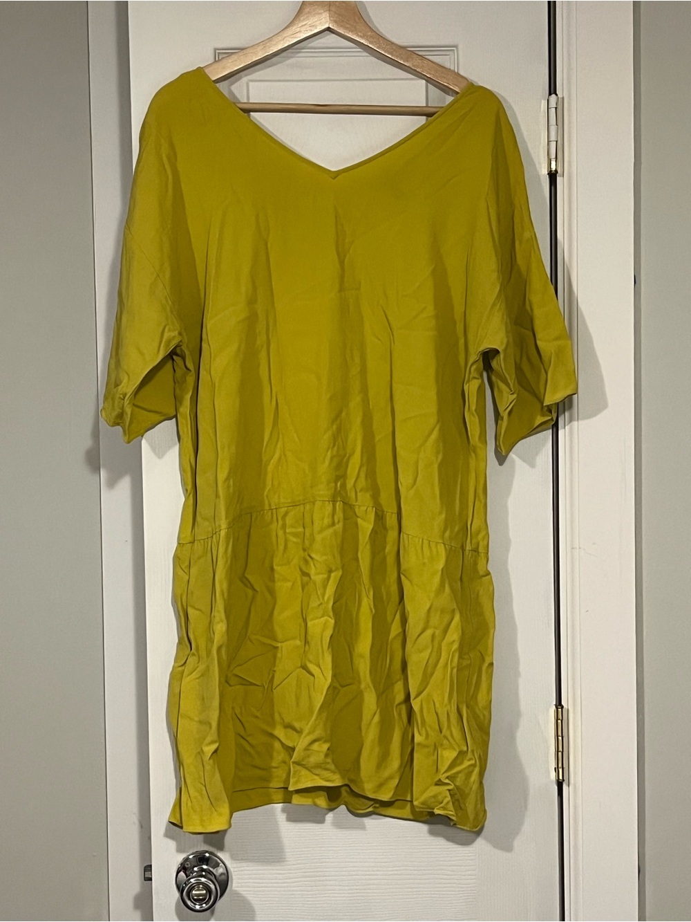 Eileen Fisher V-Neck Short Sleeve Mini Dress - Chartreuse